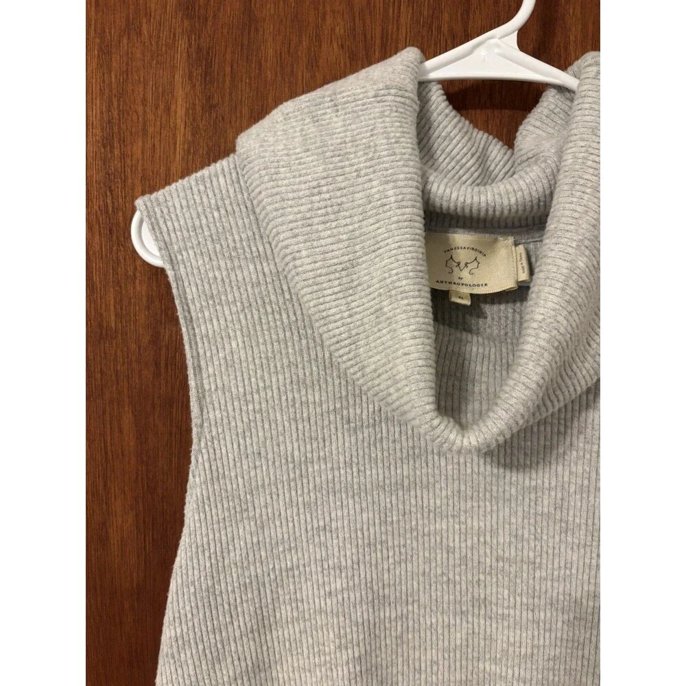 Vanessa Virginia by Anthropologie Womens XL Gray Knit Ribbed Cowl Neck Stretch - Picture 3 of 5
